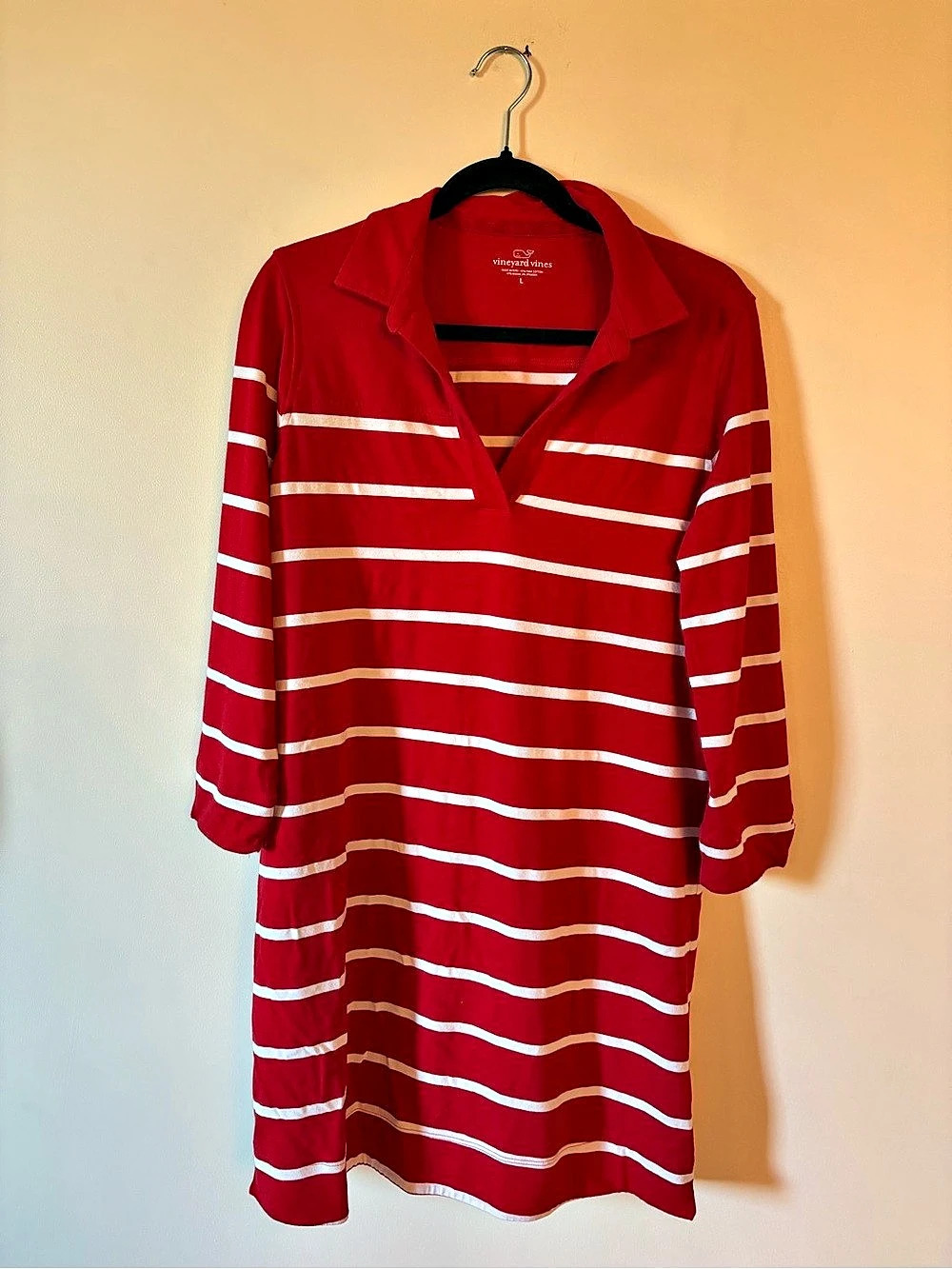 vineyard vines Striped Long Sleeve Dress in Red & White Size Large